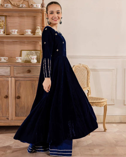 Maha | Girls Royal Blue Velvet Dress