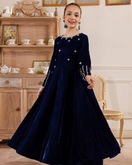 Maha | Girls Royal Blue Velvet Dress