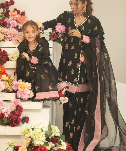 Maha Mother Daughter Combo l Black Silk Suit