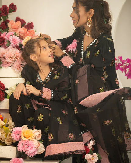 Maha Mother Daughter Combo l Black Silk Suit