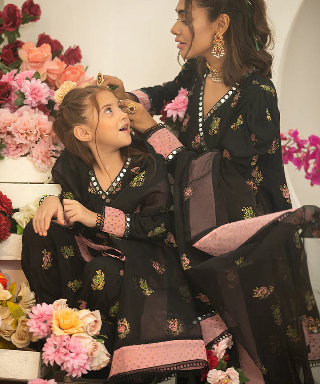 Maha Mother Daughter Combo l Black Silk Suit