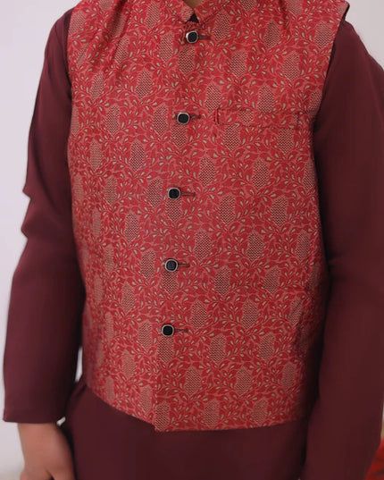 3 Piece | Boys Maroon Red Waistcoat Set