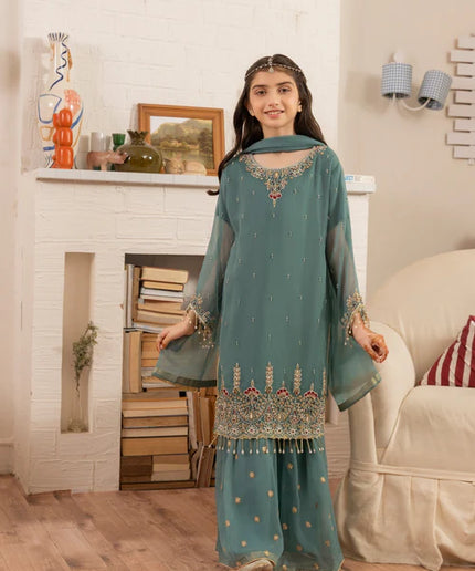 Maya | Girls Dark Ferozi Chiffon Gharara