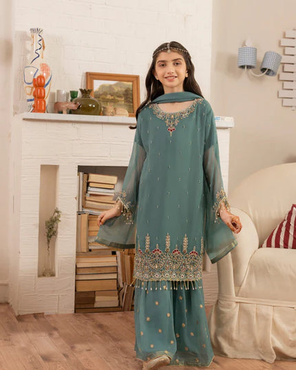 Maya | Girls Dark Ferozi Chiffon Gharara