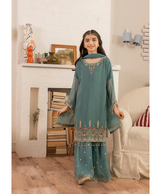 Maya | Girls Dark Ferozi Chiffon Gharara