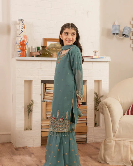 Maya | Girls Dark Ferozi Chiffon Gharara