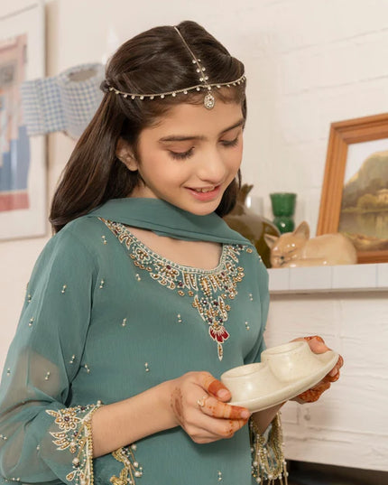 Maya | Girls Dark Ferozi Chiffon Gharara
