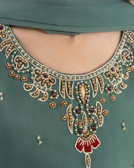 Maya | Girls Dark Ferozi Chiffon Gharara