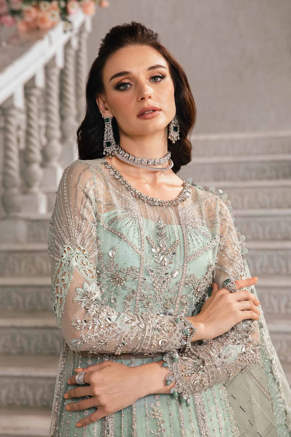Maria B | Mbroidered Organza Embellished Lehenga Dress
