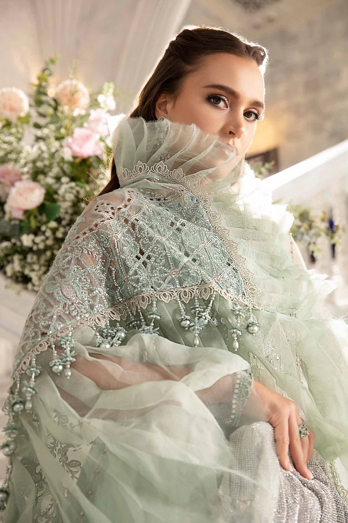 Maria B | Mbroidered Organza Embellished Lehenga Dress