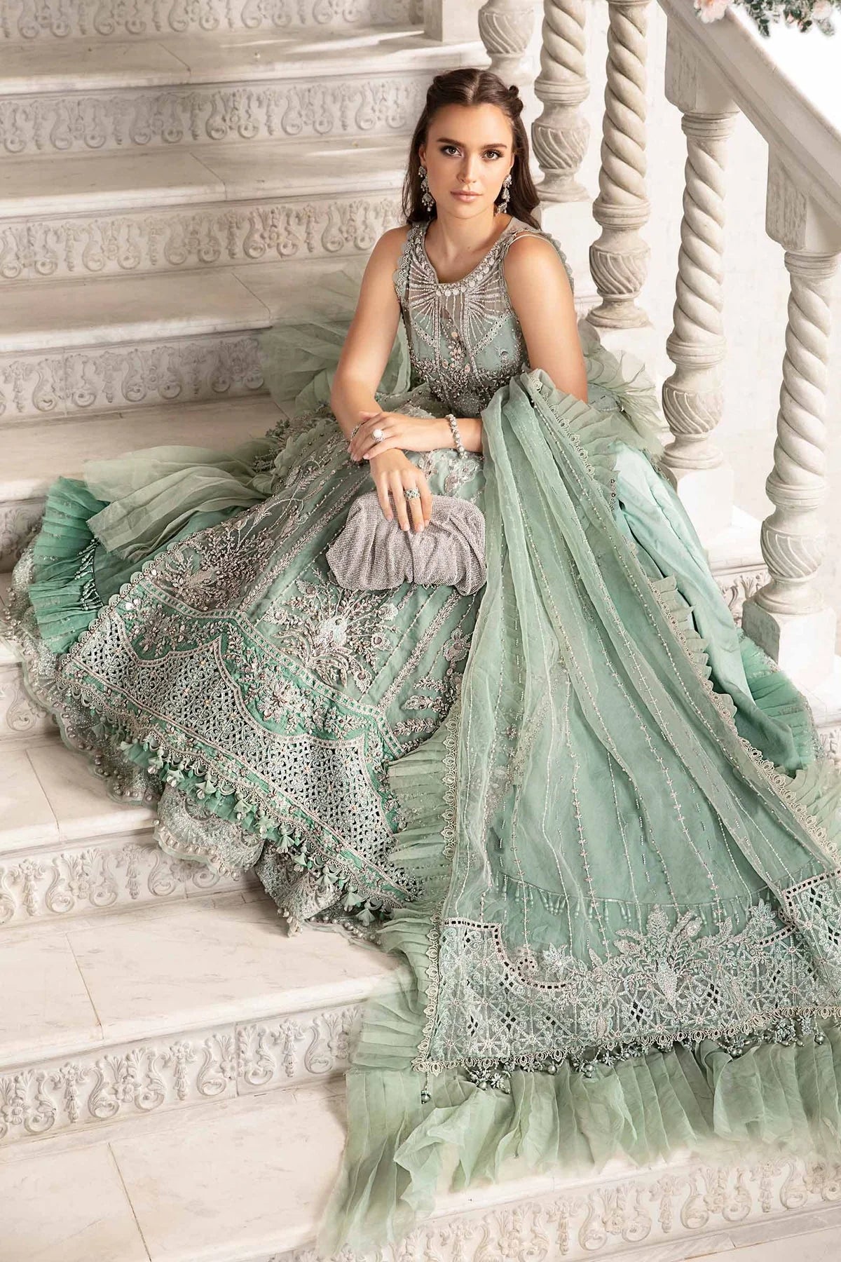 Maria B | Mbroidered Organza Embellished Lehenga Dress