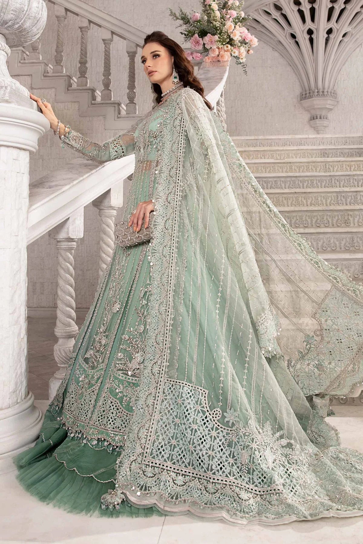 Maria B | Mbroidered Organza Embellished Lehenga Dress