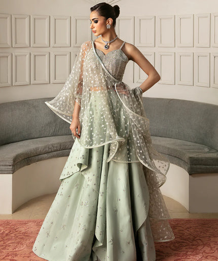 Meeka | Mint Green Embellished Lehenga Choli