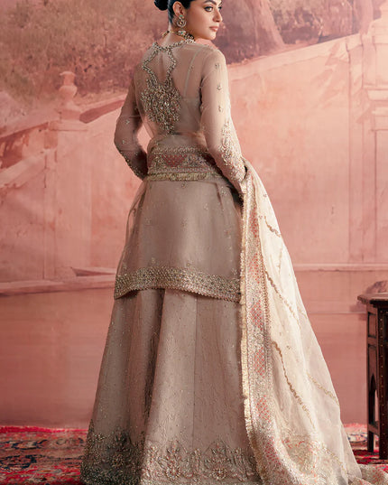 Meher | Peach Net Hand Embellished Embroidered Sharara