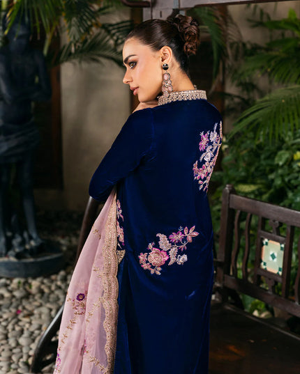 Meher | Blue Velvet Embroidered Suit