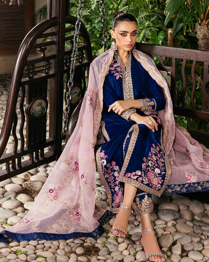 Meher | Blue Velvet Embroidered Suit