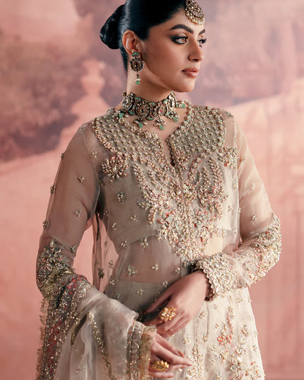 Meher | Peach Net Hand Embellished Embroidered Sharara
