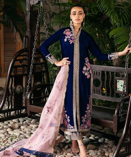 Meher | Blue Velvet Embroidered Suit