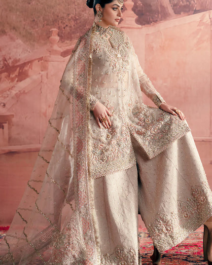 Meher | Peach Net Hand Embellished Embroidered Sharara