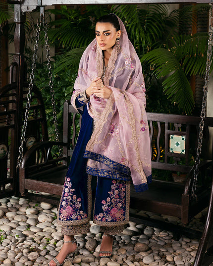 Meher | Blue Velvet Embroidered Suit