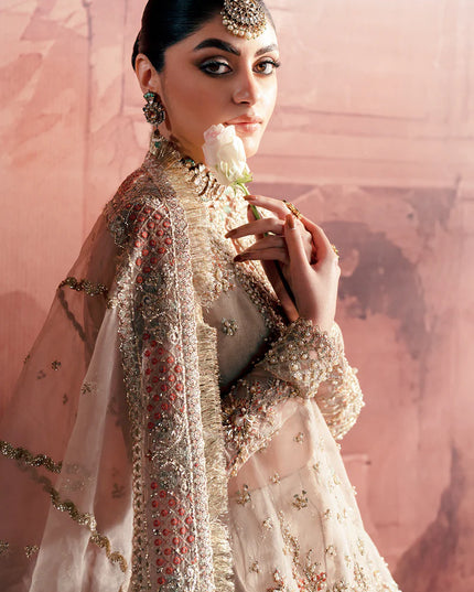 Meher | Peach Net Hand Embellished Embroidered Sharara