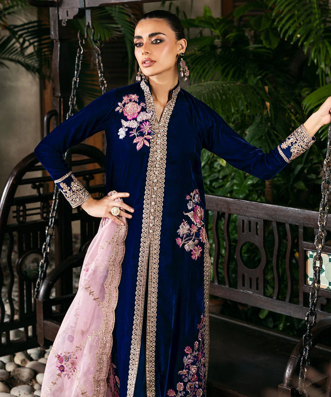 Meher | Blue Velvet Embroidered Suit
