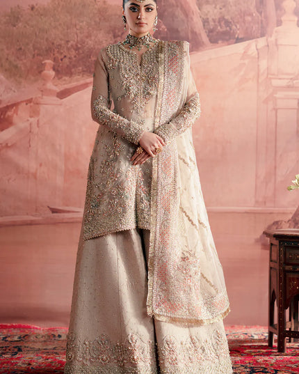 Meher | Peach Net Hand Embellished Embroidered Sharara