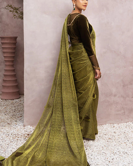 Milana | Green Embellished Velvet Saree