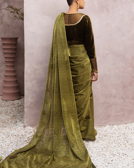 Milana | Green Embellished Velvet Saree