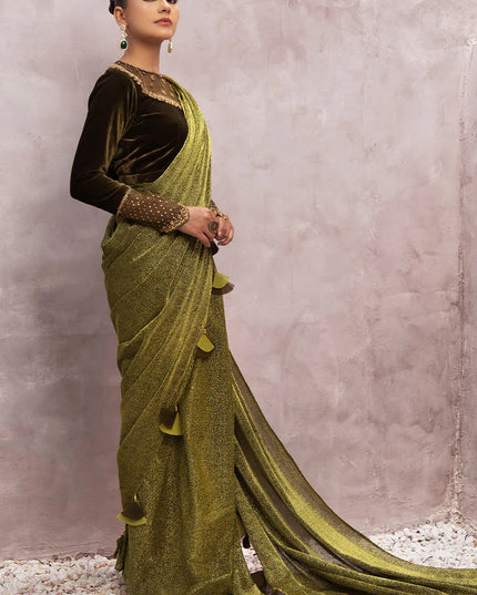 Milana | Green Embellished Velvet Saree
