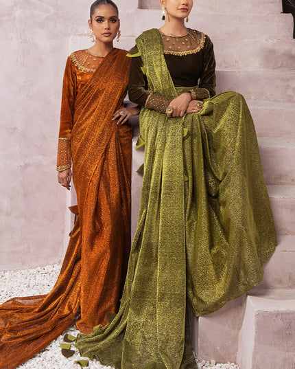 Milana | Green Embellished Velvet Saree