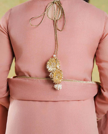 Roya | Girls Peach Chikankari Silk Sharara