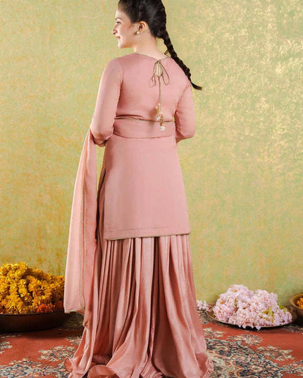 Roya | Girls Peach Chikankari Silk Sharara