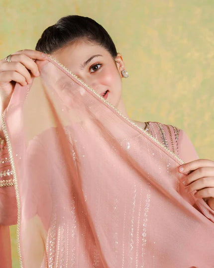 Roya | Girls Peach Chikankari Silk Sharara