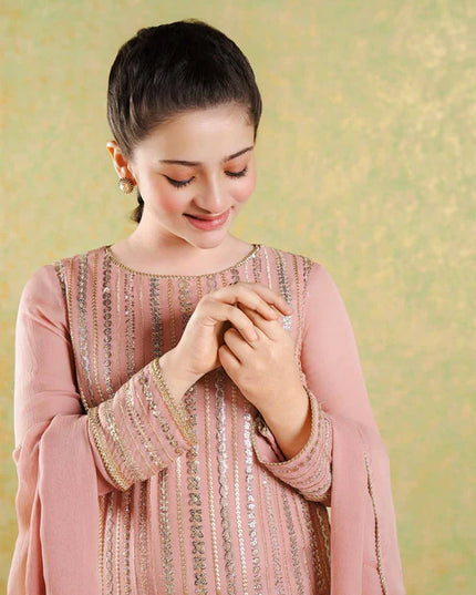 Roya | Girls Peach Chikankari Silk Sharara