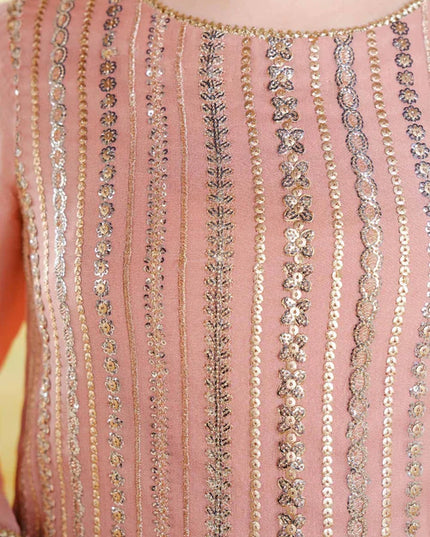 Roya | Girls Peach Chikankari Silk Sharara