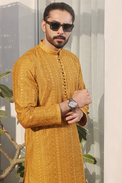 Luxury Mustard Silk Embellished Kurta Pajama Set