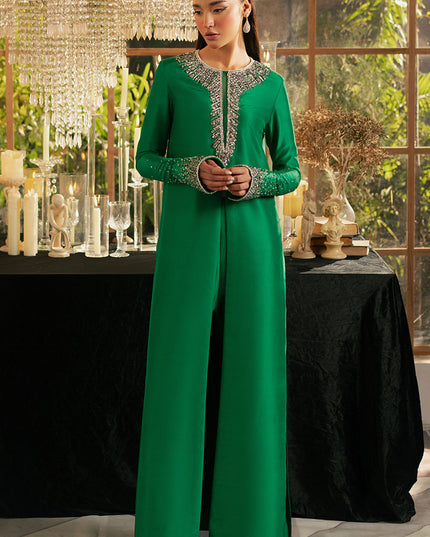 Mystique | Dark Green Korean Silk Embellished Suit