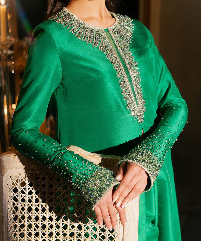 Mystique | Dark Green Korean Silk Embellished Suit