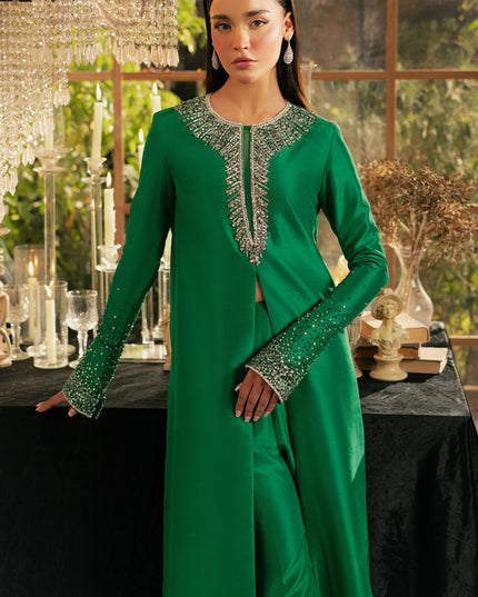 Mystique | Dark Green Korean Silk Embellished Suit