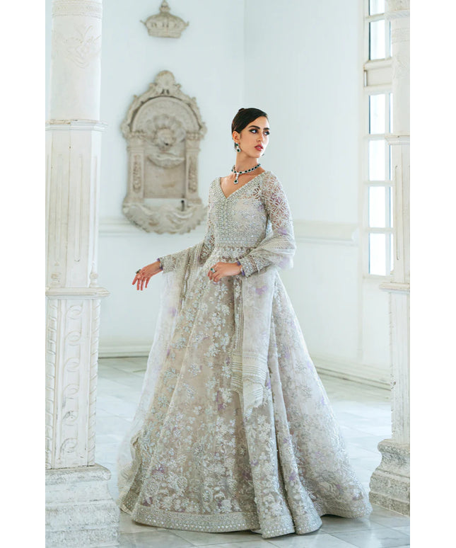 Saira Rizwan | White Organza Hand Embellished Maxi Gown