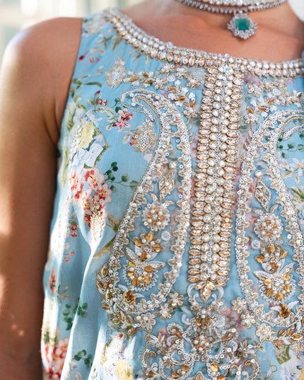 Saira Rizwan | Ice Blue Silk Embellished Gharara
