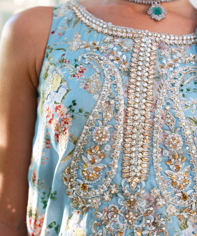 Saira Rizwan | Ice Blue Silk Embellished Gharara