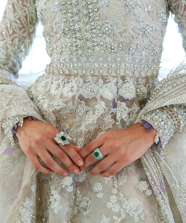 Saira Rizwan | White Organza Hand Embellished Maxi Gown
