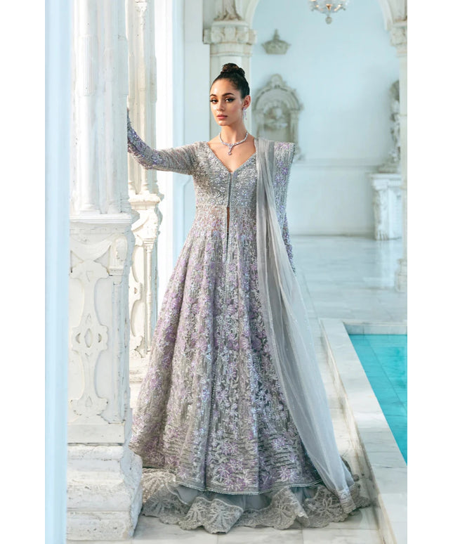 Saira Rizwan | Grey Organza Hand Embellished Lehenga