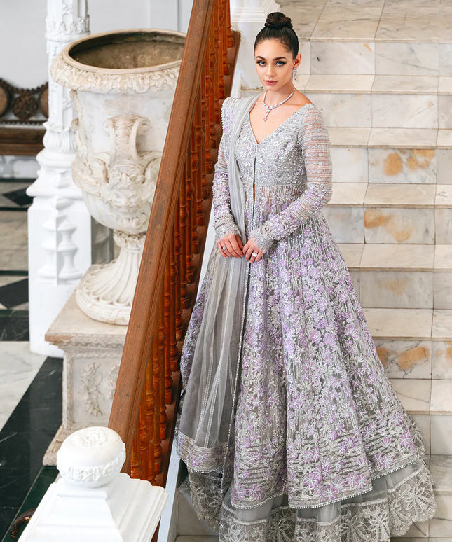 Saira Rizwan | Grey Organza Hand Embellished Lehenga