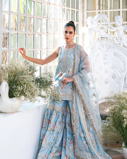 Saira Rizwan | Ice Blue Silk Embellished Gharara
