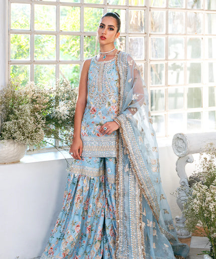 Saira Rizwan | Ice Blue Silk Embellished Gharara