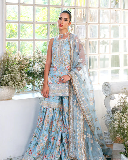 Saira Rizwan | Ice Blue Silk Embellished Gharara