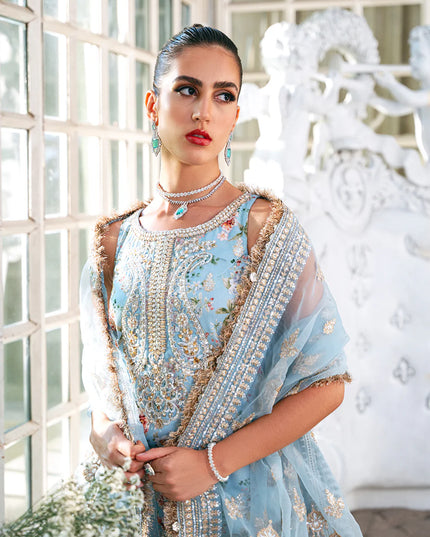 Saira Rizwan | Ice Blue Silk Embellished Gharara